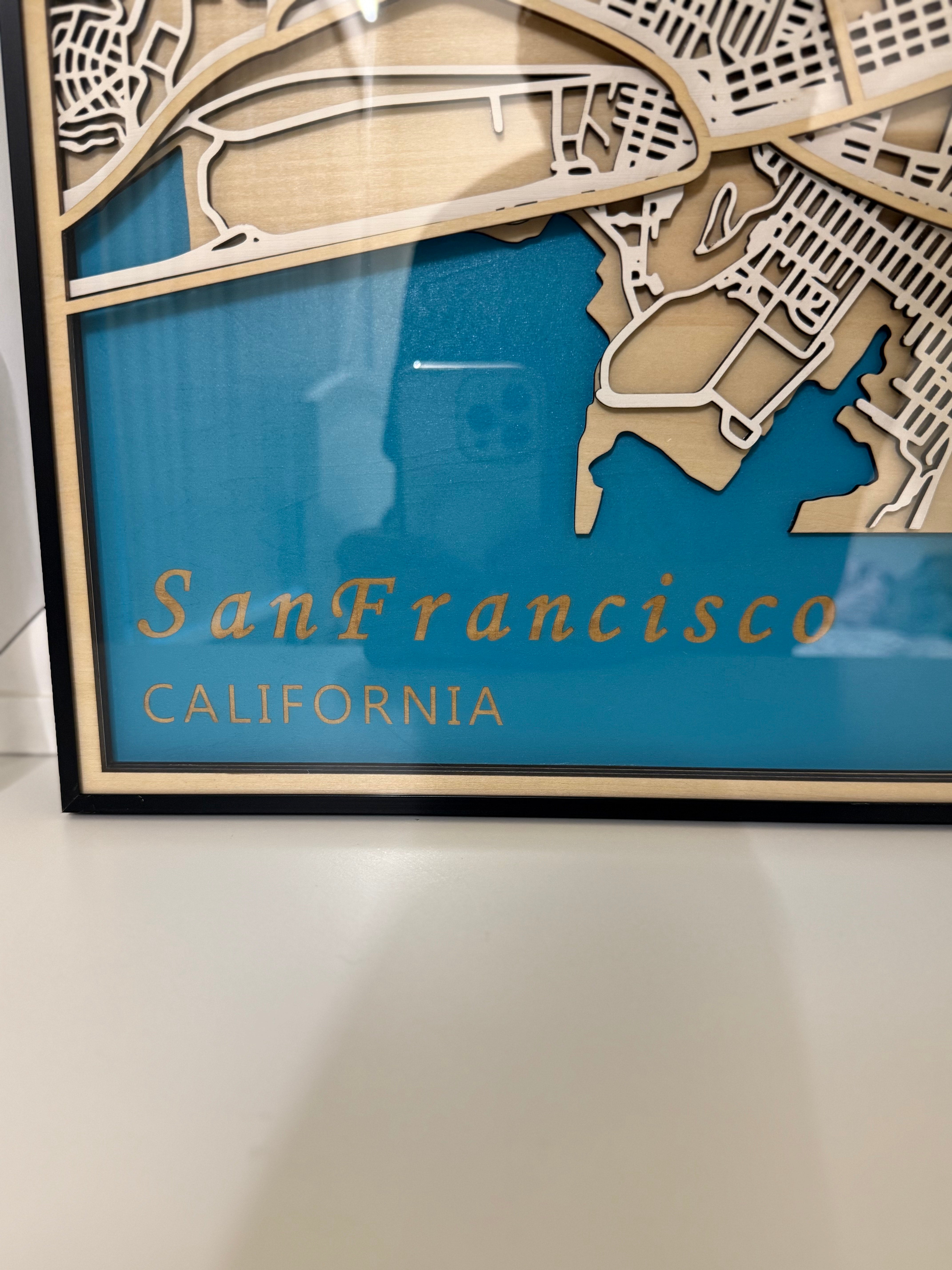 San Francisco wooden map wall art